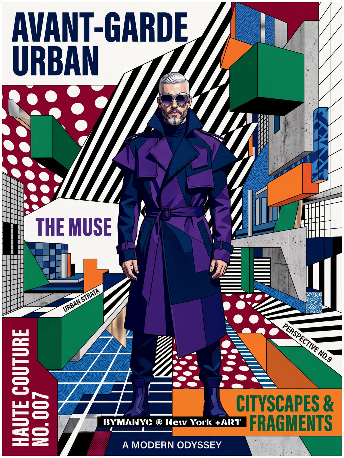 POSTER of POP ART - THE URBAN ODYSSEY - Deep Violet and Indigo Trench - BYMANYC ® New York + ART