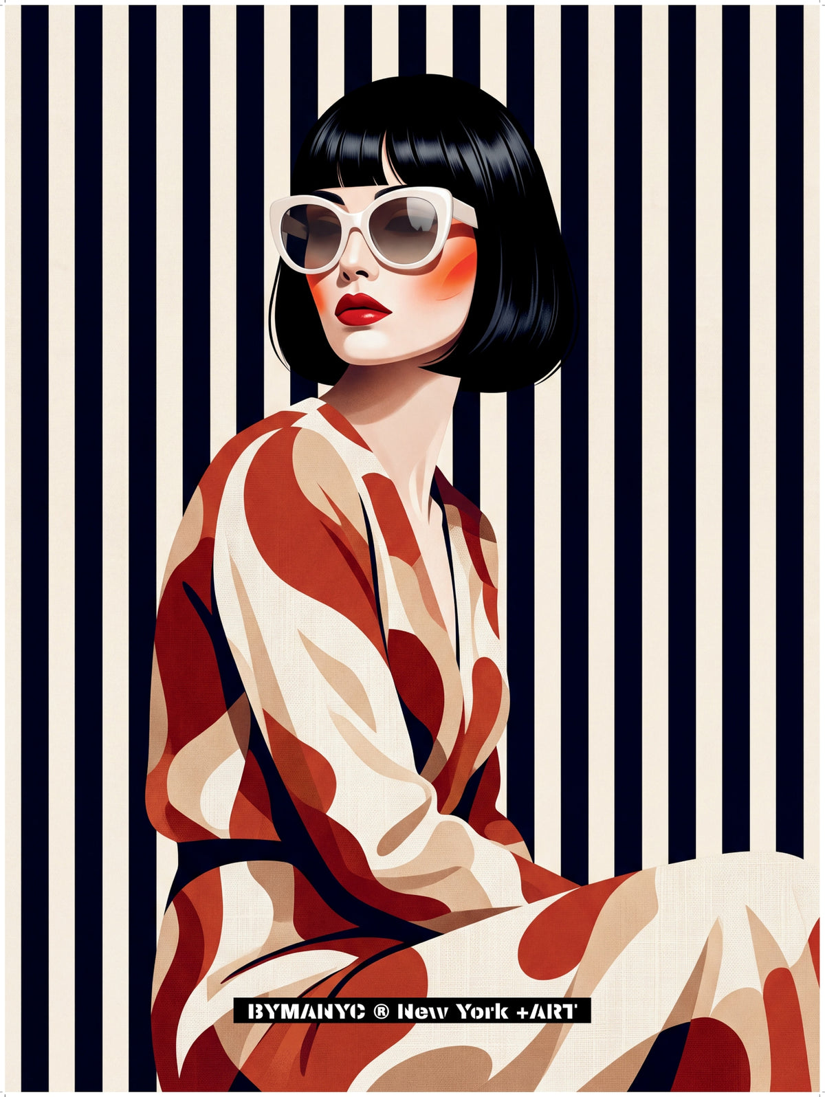 POSTER of POP ART - THE TERRACOTTA CAMO - Terracotta Abstract Print Kaftan Dress Portrait - BYMANYC ® New York ART