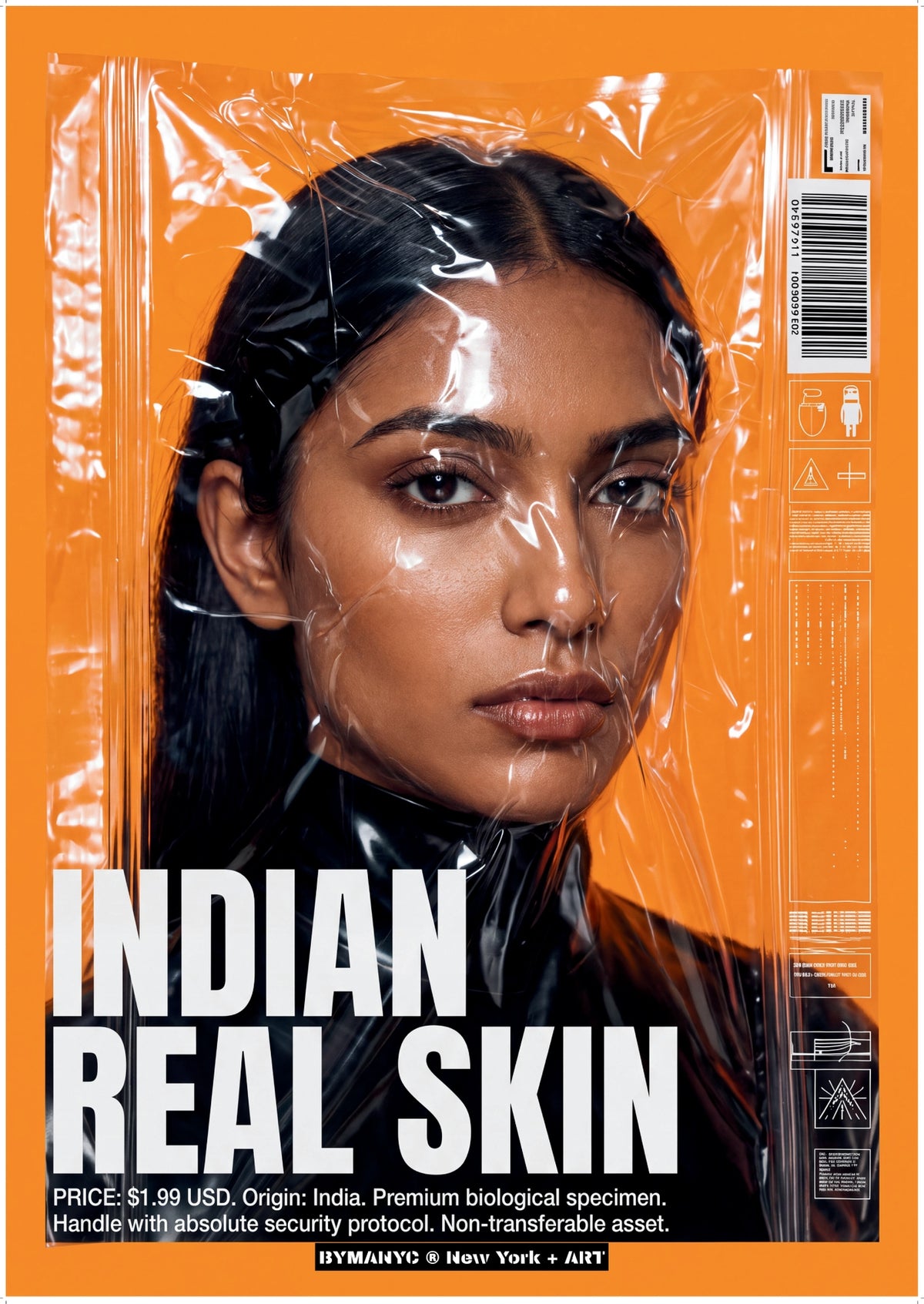 POSTER of ART CONCEPTUAL - THE ASIAN SPECIMEN - Limited Edition Plastic-Wrapped Human Commodity Artwork - BYMANYC ® New York + ART