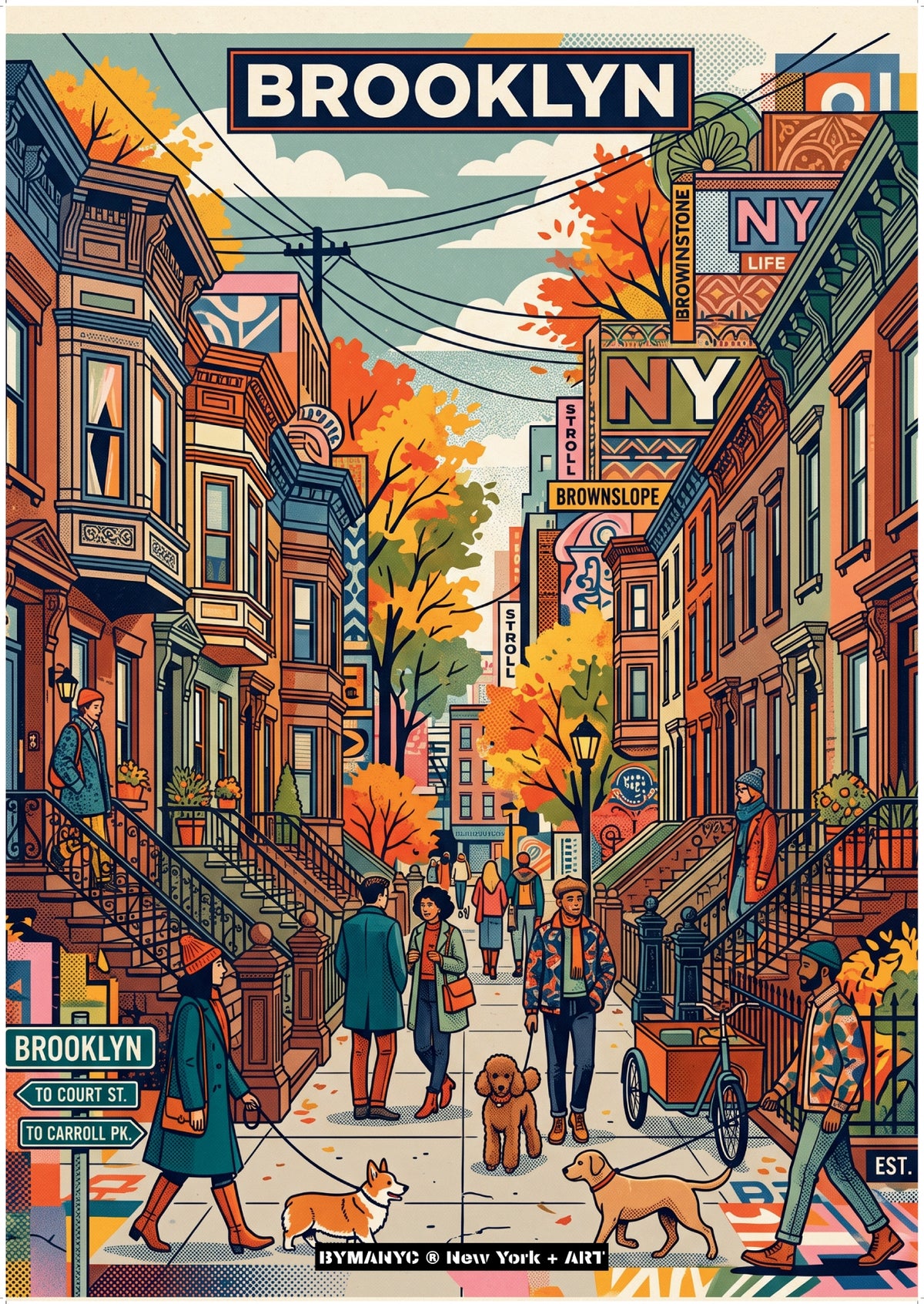 POSTER of ART NYC - BROOKLYN BROWNSTONE - Carroll Gardens and Brownstone Living BYMANYC ® New York + ART Limited Edition