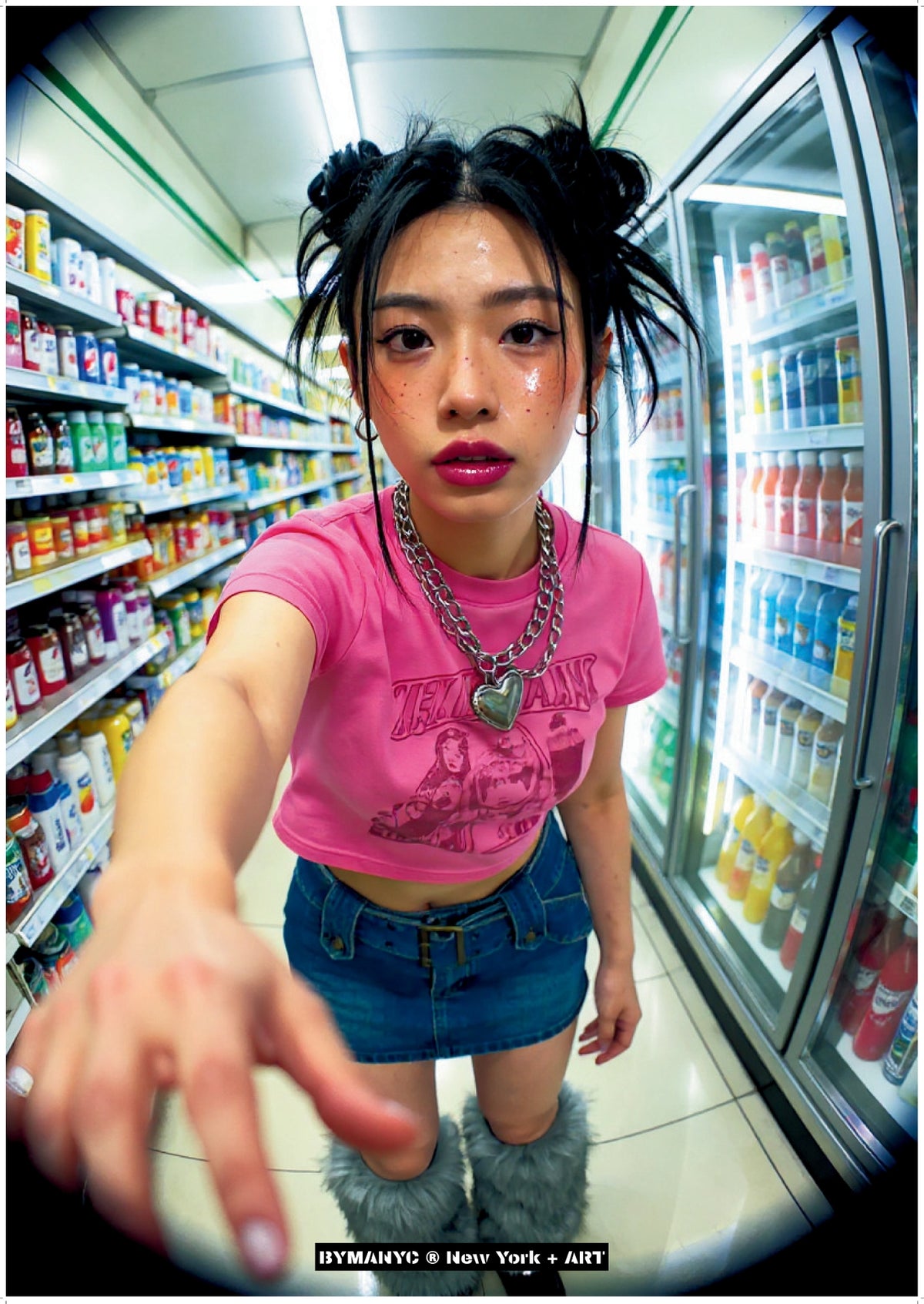 POSTER of ART FASHION - CONVENIENCE STORE Y2K VIBES - Editorial Fisheye Snapshot of Urban Youth Culture - BYMANYC ® New York + ART