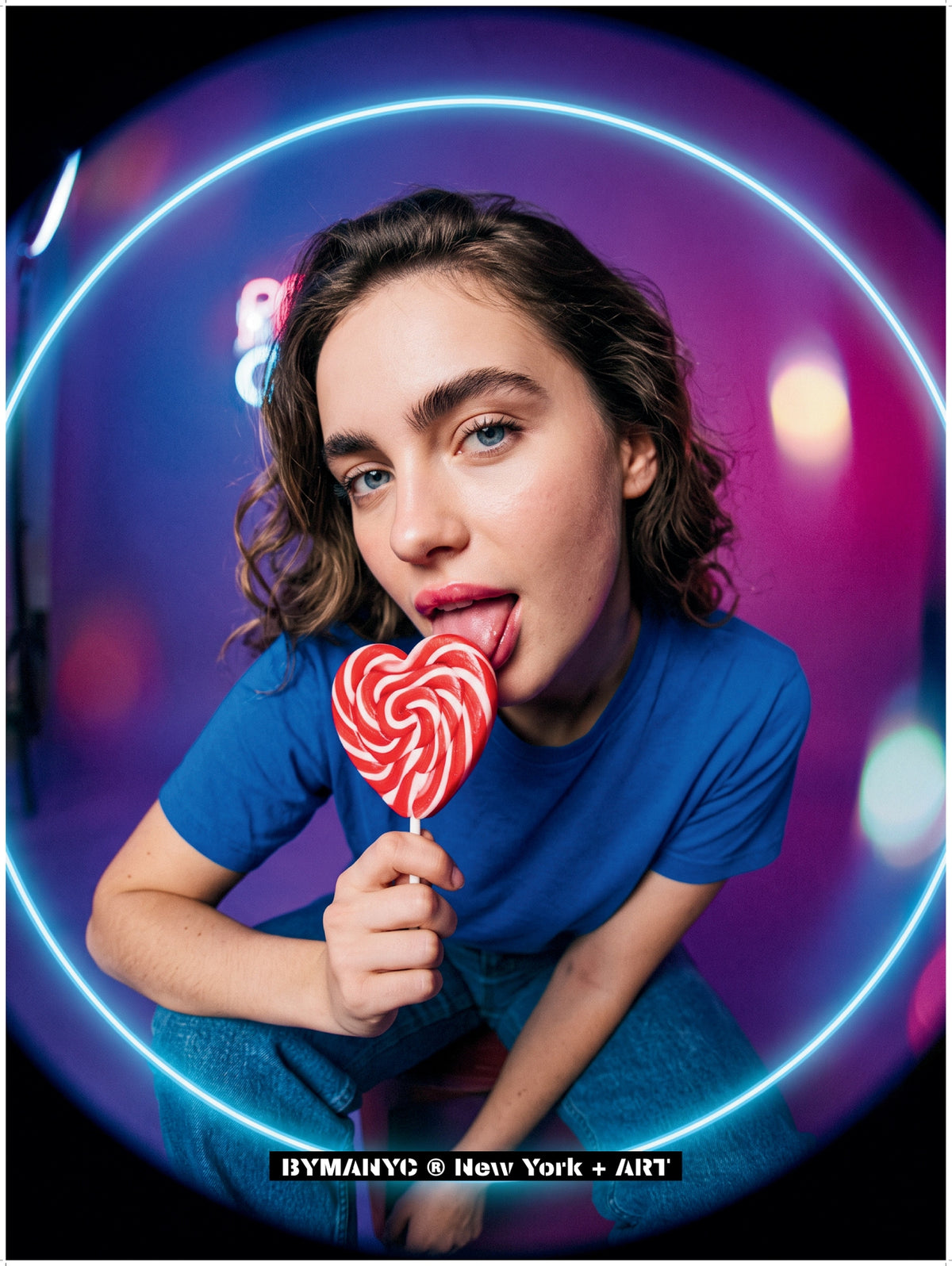POSTER of ART AVANT-GARDE - NEON HEART - Blue Lollipop Portrait - BYMANYC ® New York + ART