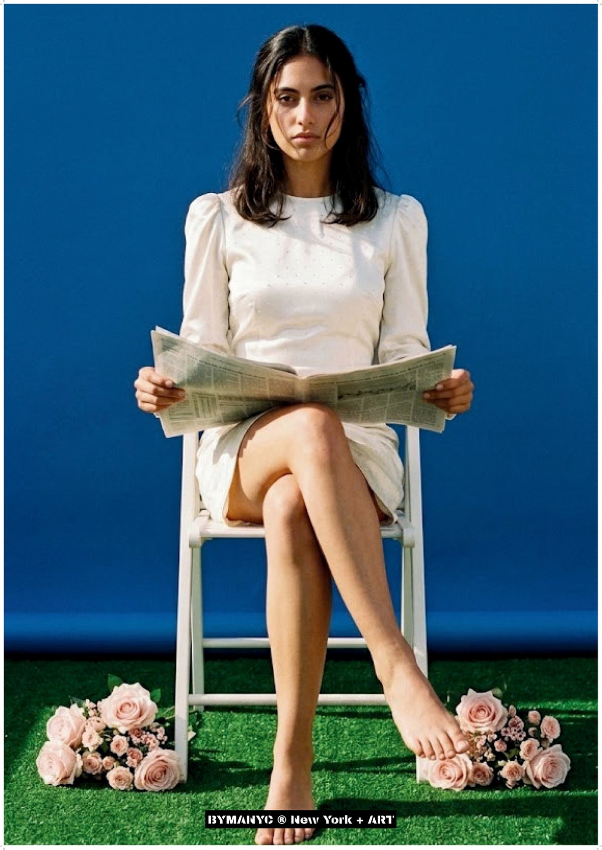 POSTER of ART MINIMALISM - SILENT CHRONICLES - Limited Edition Minimalist Portrait with Reading Gazette and Botanical Balance - BYMANYC ® New York + ART