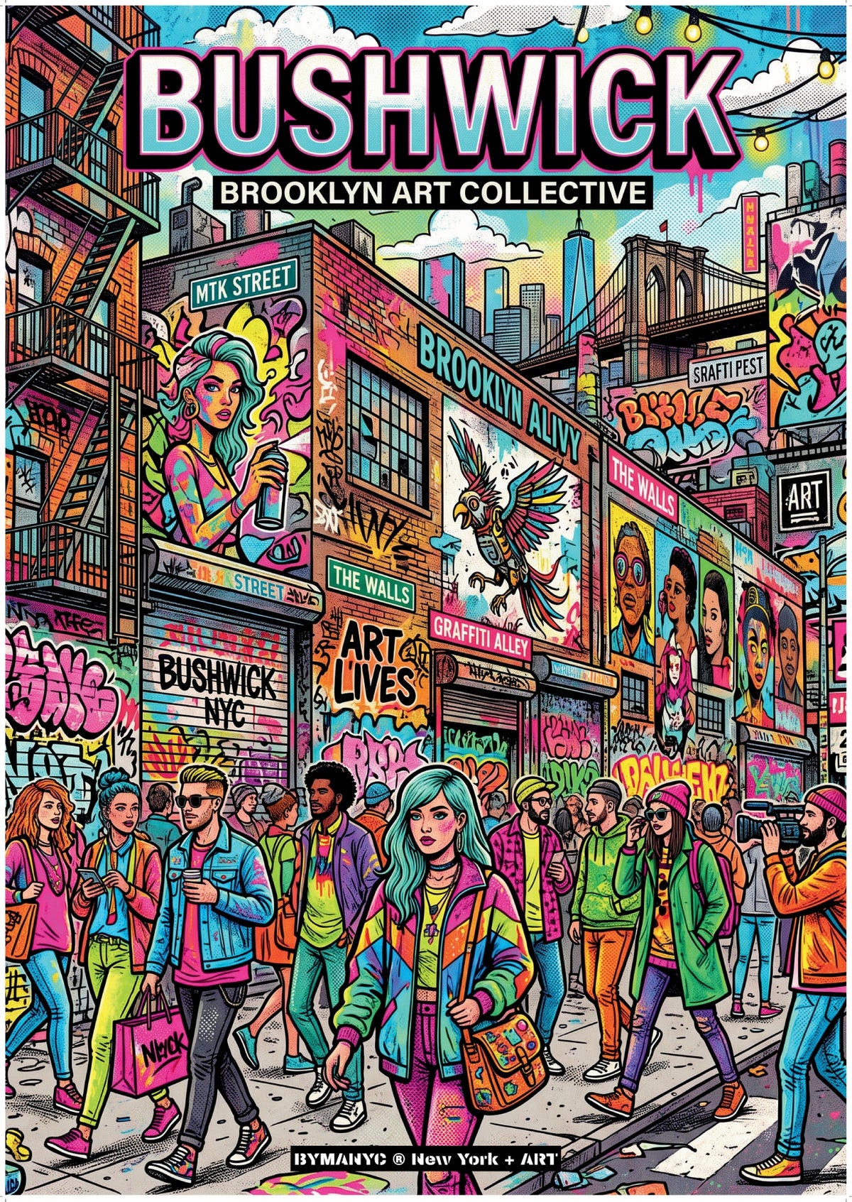 POSTER of ART NYC - BUSHWICK - Brooklyn Street Art and Graffiti Collective BYMANYC ® New York + ART Limited Edition