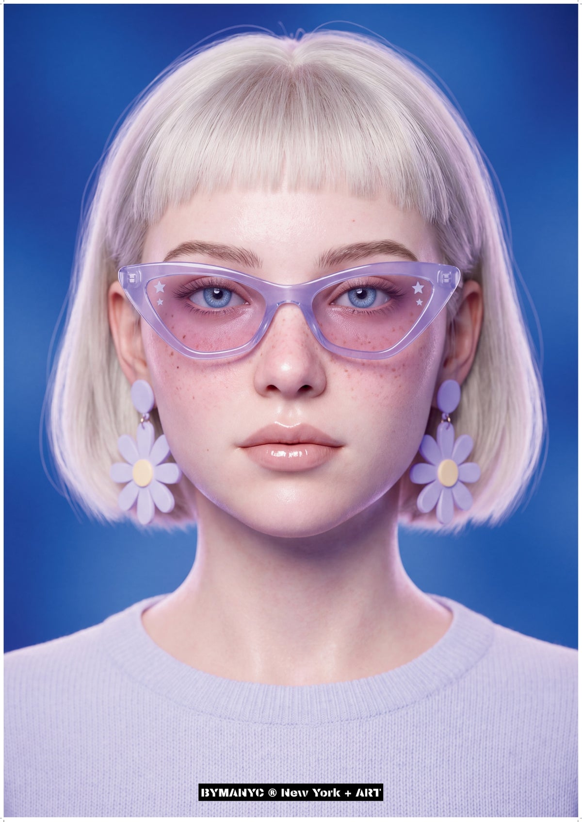 POSTER of ART AVANT-GARDE - THE LAVENDER DREAM - Pastels and Daisy Earrings Portrait - BYMANYC ® New York + ART